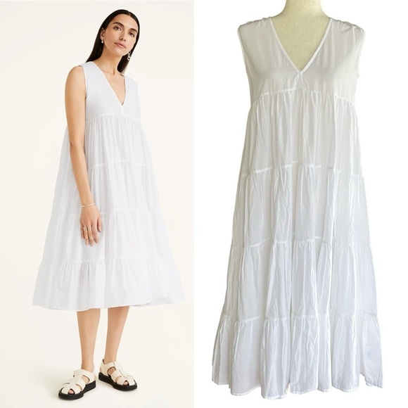 Merlette Chelsea Tiered V Neck Midi Dress Pullover Cotton White XS - Picture 1 of 15